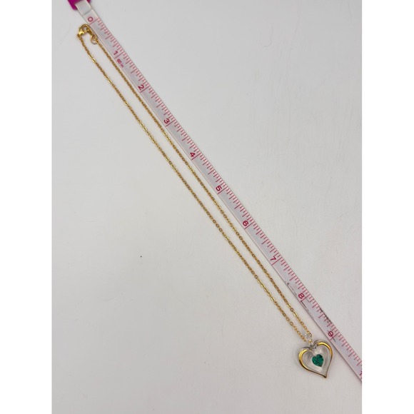 Glass Baron Green May Birthstone Heart Gold Tone Feminine Necklace 18" - Picture 8 of 11